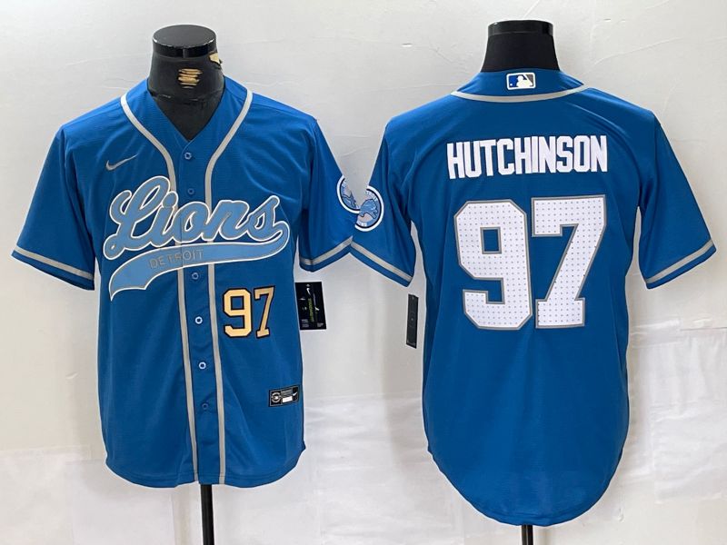 Men Detroit Lions #97 Hutchinson Blue Joint Name 2024 Nike Limited NFL Jersey style 2